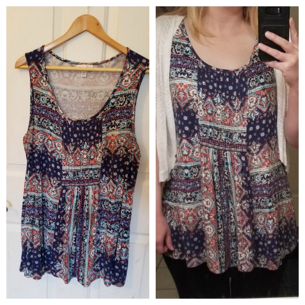 Abstract Dress Barn Navy Orange Top 1X